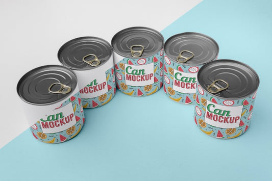 Free Tin Cans Arranged On Table Psd