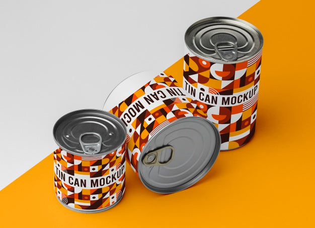 Free Tin Cans Arranged On Table Psd