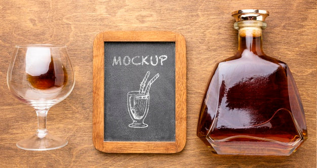 Free Top View Alcoholic Drinks With Blackboard Mock-Up Psd