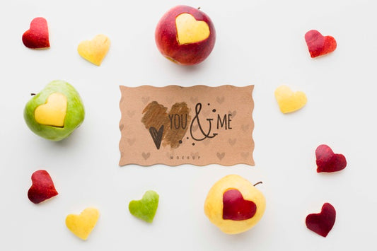 Free Top View Apples With Heart Shapes Psd