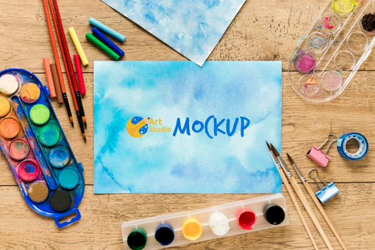 Free Top View Aquarelle And Paint With Mock-Up Psd