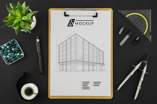 Free Top View Architecture Drawing With Mock-Up Psd