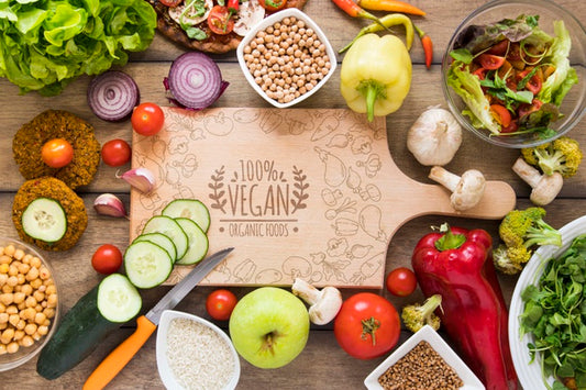 Free Top View Arrangement With Delicious Food And Cutting Board Psd
