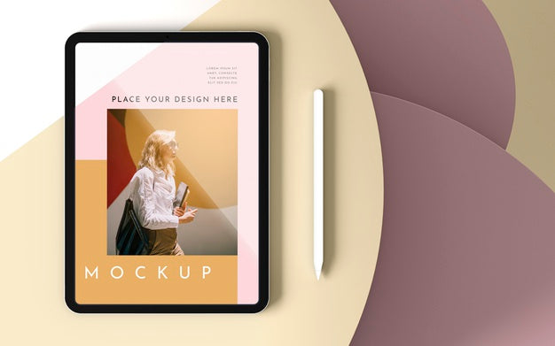 Free Top View Arrangement With Tablet Screen Mock-Up Psd