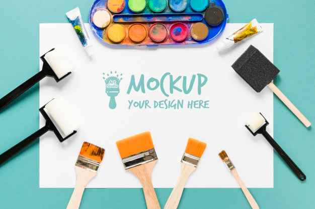 Free Top View Artistic Paint Accessories With Mock-Up Psd