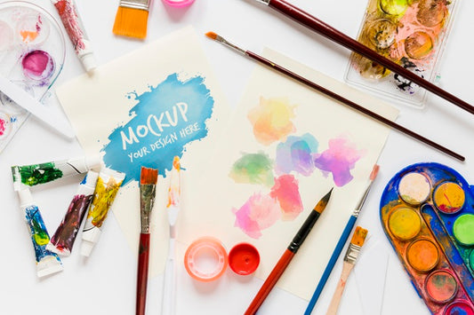 Free Top View Artistic Paint Accessories With Mock-Up Psd