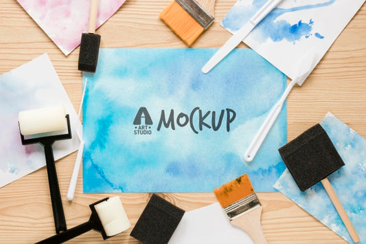 Free Top View Artistic Paint Accessories With Mock-Up Psd
