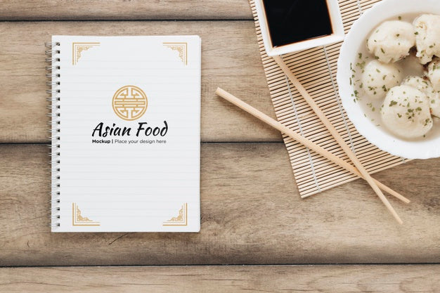 Free Top View Asian Food With Chopsticks Psd