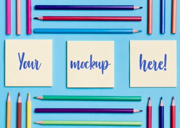 Free Top View Assortment Of Colorful Pencils And Notes Psd