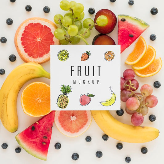Free Top View Assortment Of Organic Fruits With Mock-Up Psd