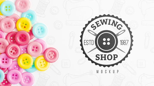 Free Top View Assortment Of Sewing Buttons With Mock-Up Psd