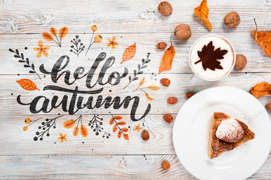Free Top View Autumn Breakfast Concept With Pie Psd