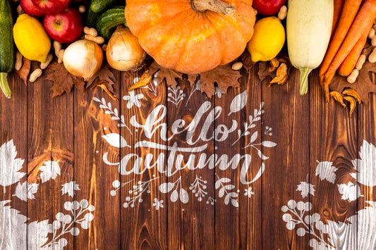 Free Top View Autumn Decoration With Pumpkins Psd