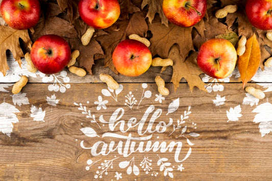 Free Top View Autumnal Frame With Apples And Leaves Psd