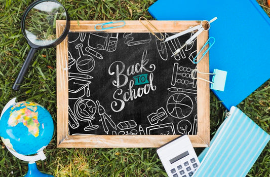 Free Top View Back To School Arrangement On Grass Psd