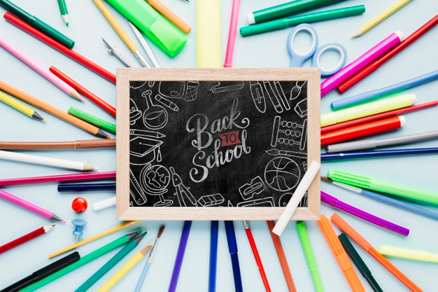 Free Top View Back To School Concept With Chalkboard Psd