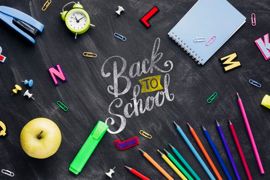 Free Top View Back To School Concept With Chalkboard Psd