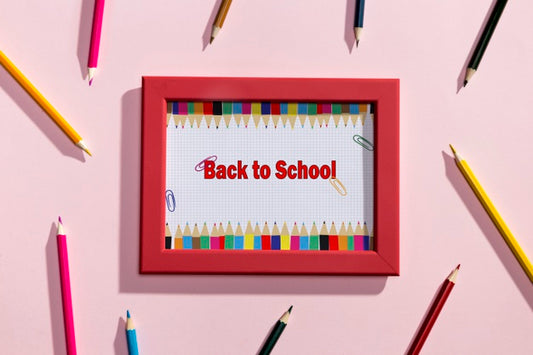 Free Top View Back To School Red Frame Psd