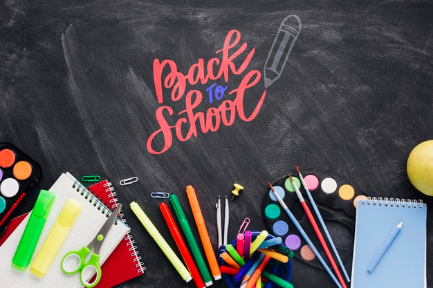 Free Top View Back To School With Black Background Psd