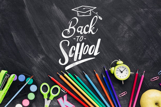 Free Top View Back To School With Black Background Psd