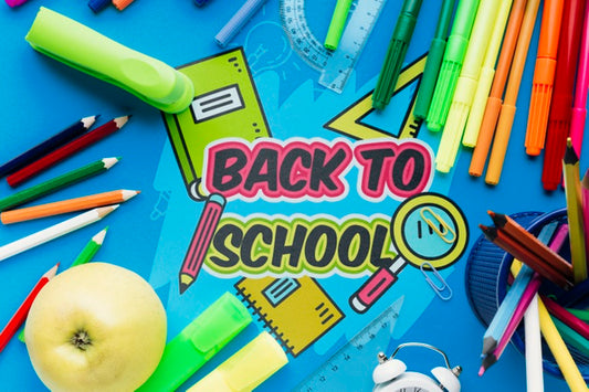 Free Top View Back To School With Blue Background Psd