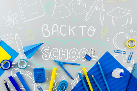 Free Top View Back To School With Blue Supplies Psd