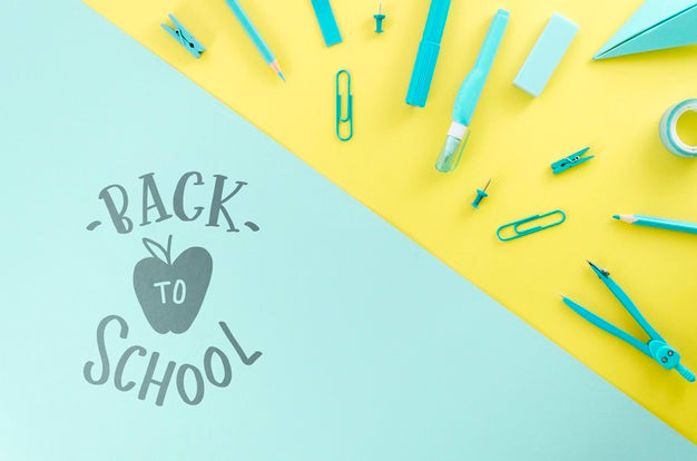 Free Top View Back To School With Blue Supplies Psd