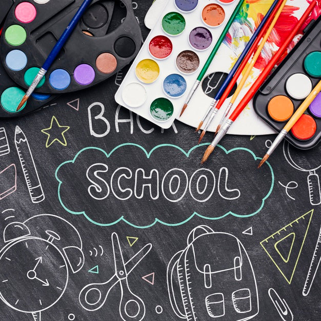 Free Top View Back To School With Chalk Drawings Psd