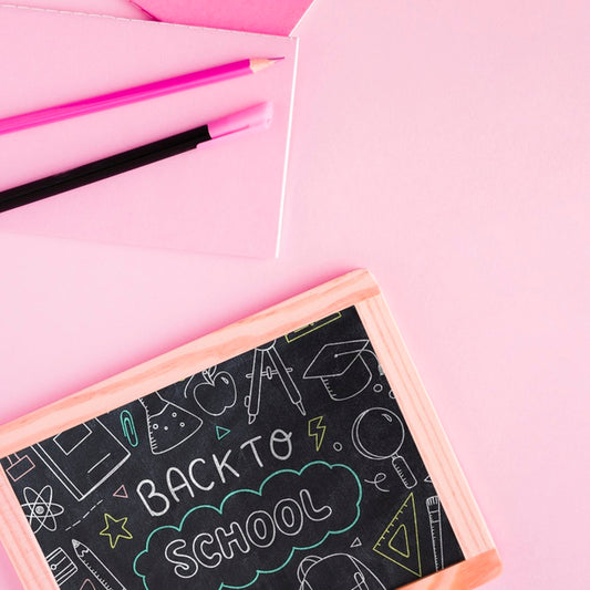 Free Top View Back To School With Chalkboard Psd