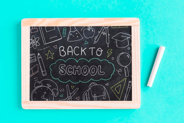 Free Top View Back To School With Chalkboard Psd