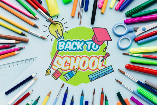 Free Top View Back To School With Colourful Supplies Psd