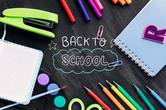 Free Top View Back To School With Colourful Supplies Psd