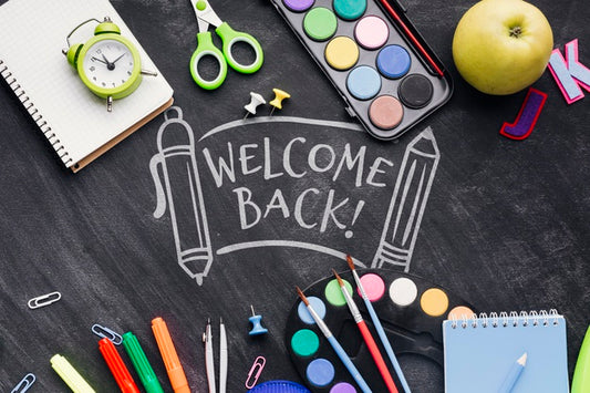 Free Top View Back To School With Colourful Supplies Psd