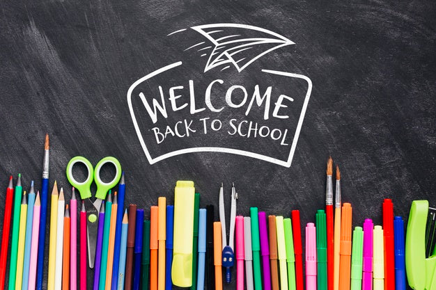 Free Top View Back To School With Colourful Supplies Psd