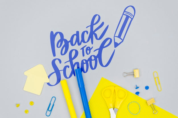 Free Top View Back To School With Grey Background Psd