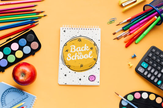 Free Top View Back To School With Notepad Psd