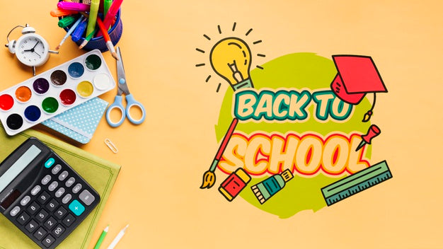 Free Top View Back To School With Orange Background Psd