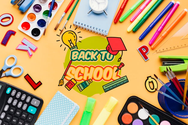 Free Top View Back To School With Orange Background Psd