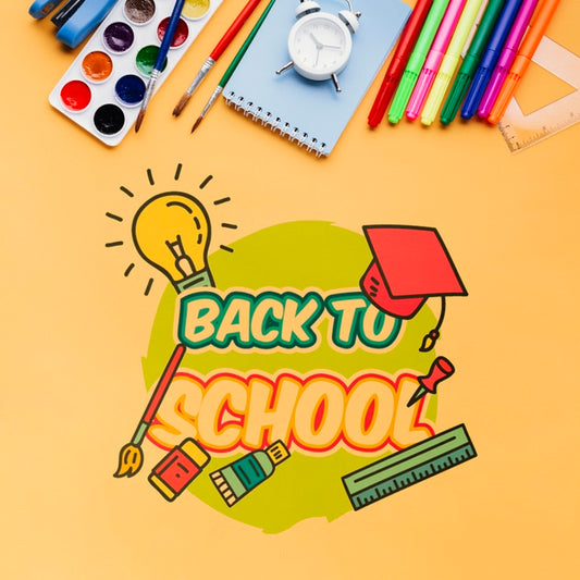 Free Top View Back To School With Orange Background Psd