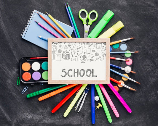 Free Top View Back To School With White Board Psd