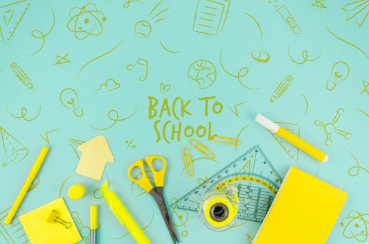 Free Top View Back To School With Yellow Supplies Psd