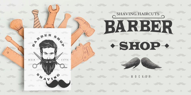 Free Top View Barber Shop Poster With Mock-Up Psd
