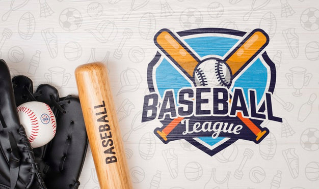 Free Top View Baseball Bat And Glove With Ball Psd