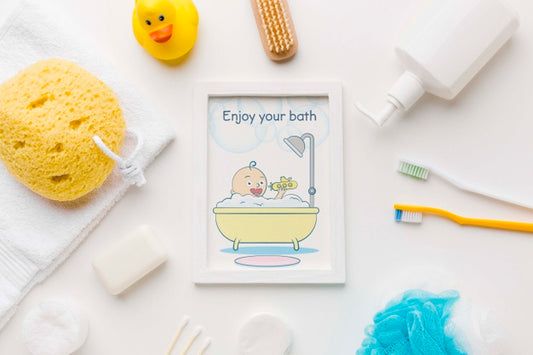 Free Top View Bath Accessories With Picture Frame Psd