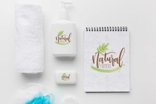 Free Top View Bath Soap And Towel On The Table Psd