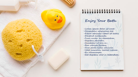 Free Top View Bath Sponge And Rubber Duck Psd