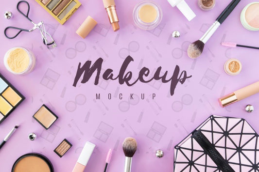 Free Top View Beauty Products Mock-Up Concept Psd