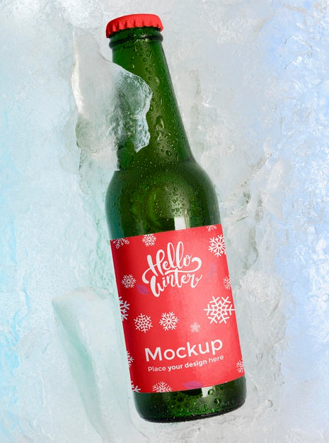Free Top View Beer Bottle In Snow Psd