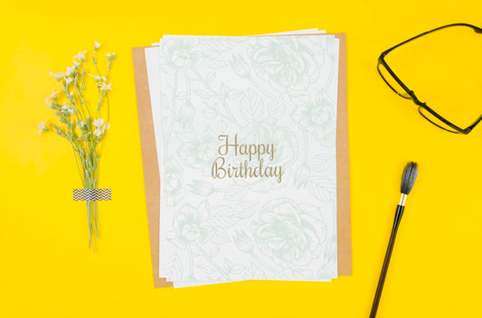 Free Top View Birthday Card Mock-Up Psd