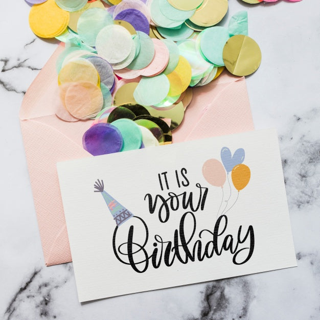 Free Top View Birthday Card Mockup Psd